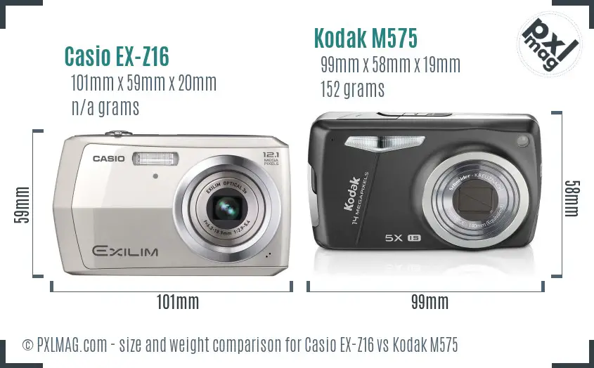 Casio EX-Z16 vs Kodak M575 size comparison Casio EX-Z16 vs Kodak M575 size comparison