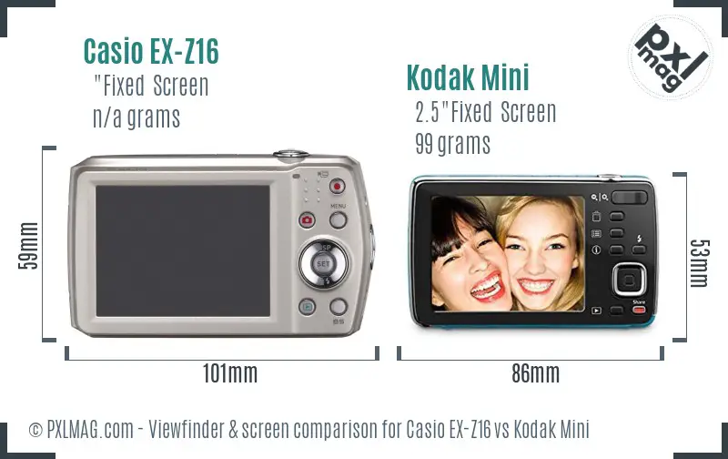 Casio EX-Z16 vs Kodak Mini Screen and Viewfinder comparison