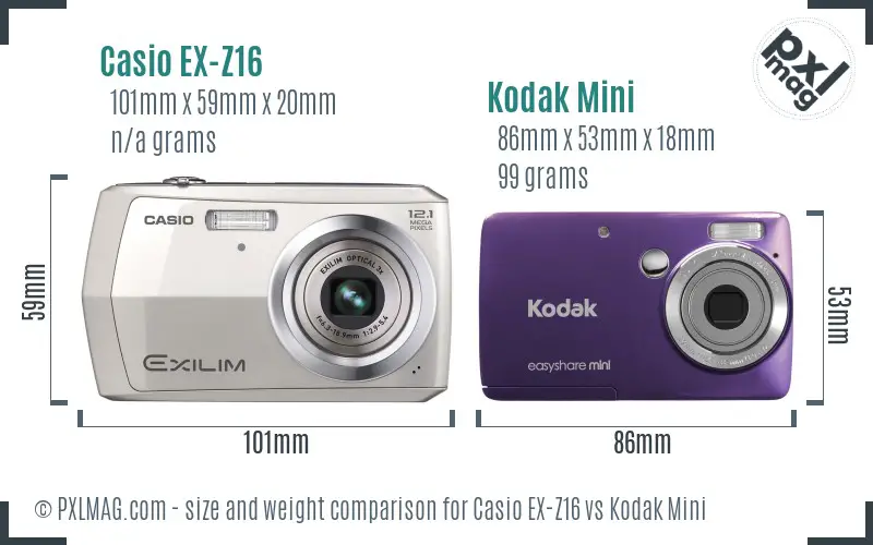 Casio EX-Z16 vs Kodak Mini size comparison