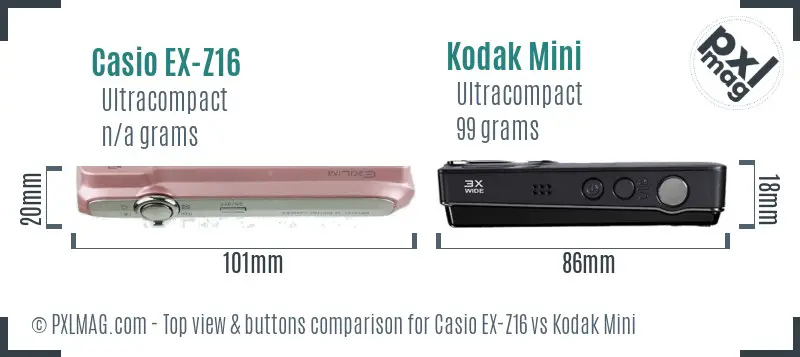 Casio EX-Z16 vs Kodak Mini top view buttons comparison