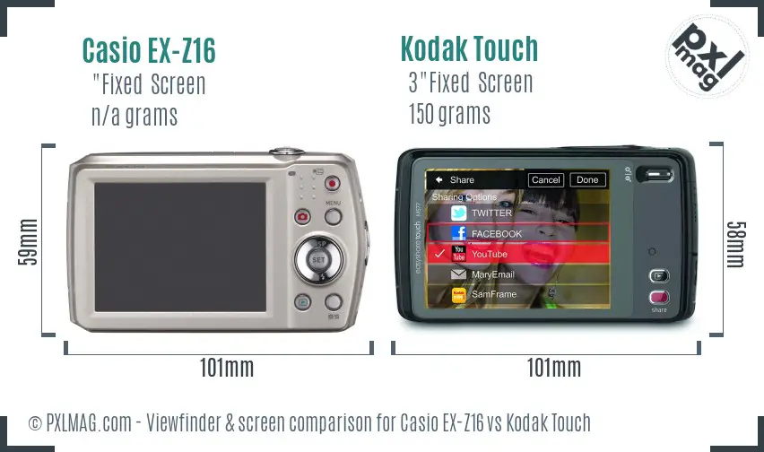 Casio EX-Z16 vs Kodak Touch Screen and Viewfinder comparison