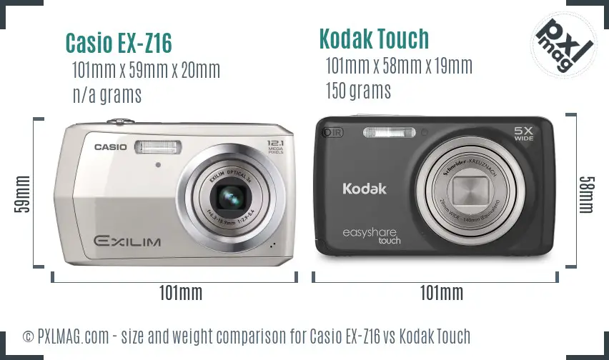 Casio EX-Z16 vs Kodak Touch size comparison