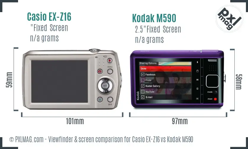 Casio EX-Z16 vs Kodak M590 Screen and Viewfinder comparison
