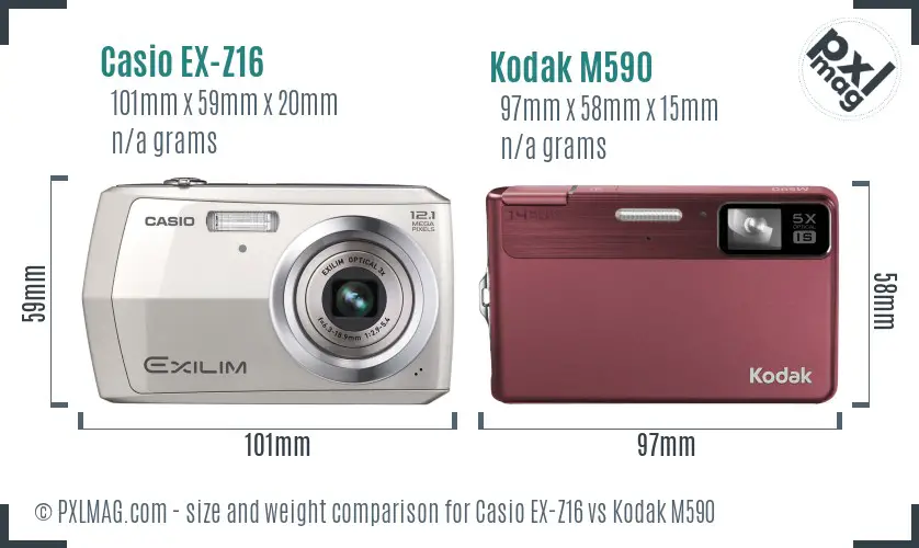 Casio EX-Z16 vs Kodak M590 size comparison