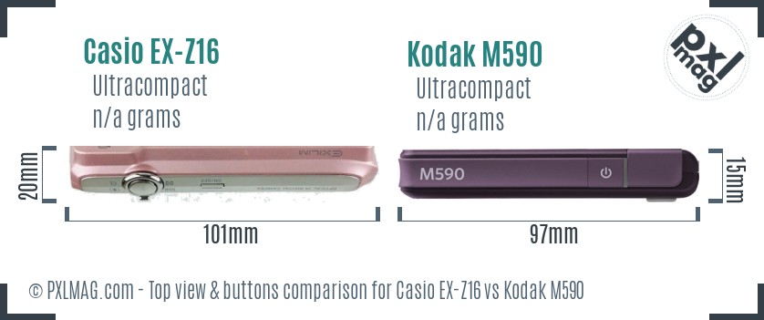 Casio EX-Z16 vs Kodak M590 top view buttons comparison
