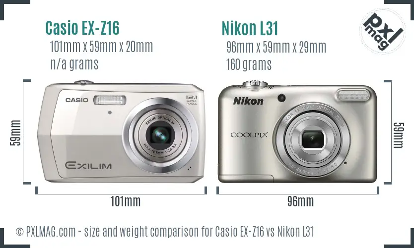 Casio EX-Z16 vs Nikon L31 size comparison