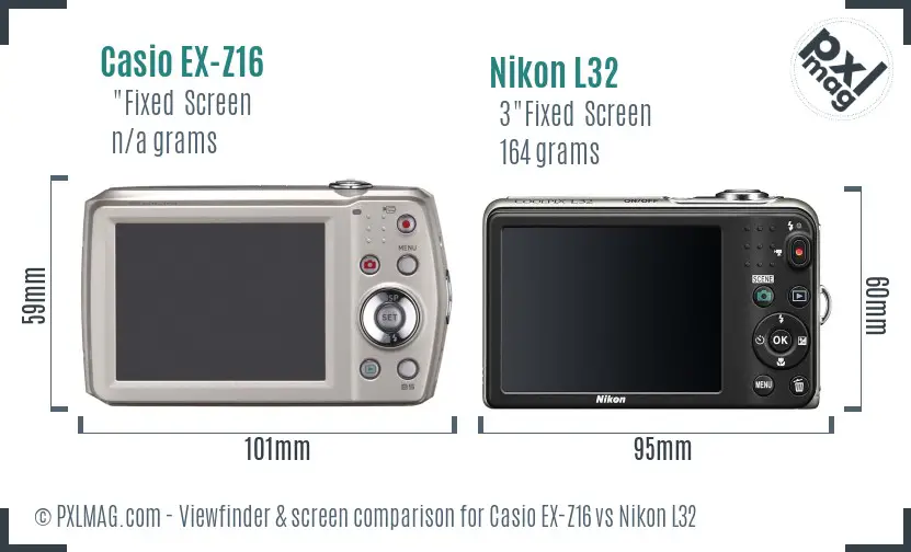 Casio EX-Z16 vs Nikon L32 Screen and Viewfinder comparison