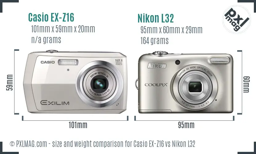 Casio EX-Z16 vs Nikon L32 size comparison