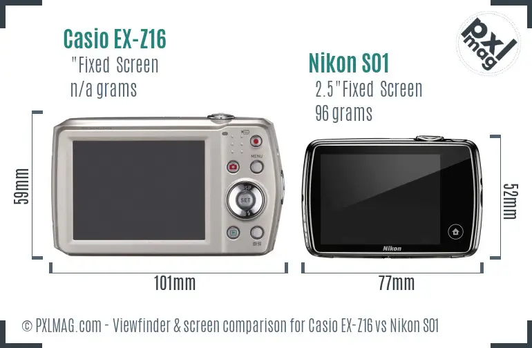 Casio EX-Z16 vs Nikon S01 Screen and Viewfinder comparison