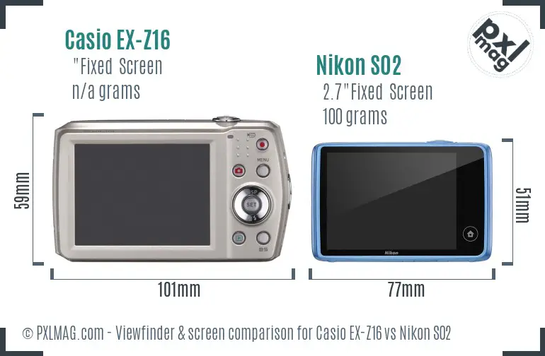 Casio EX-Z16 vs Nikon S02 Screen and Viewfinder comparison