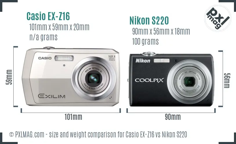 Casio EX-Z16 vs Nikon S220 size comparison