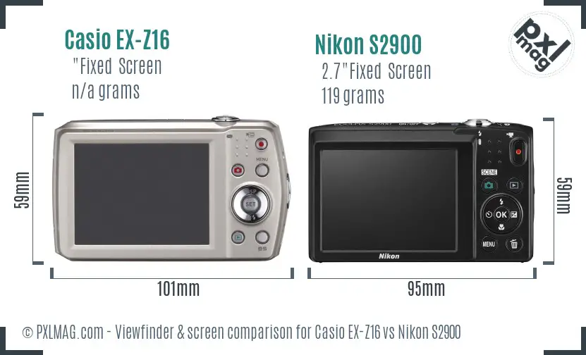 Casio EX-Z16 vs Nikon S2900 Screen and Viewfinder comparison