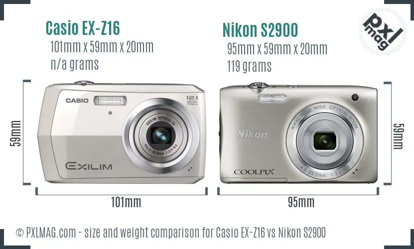 Casio EX-Z16 vs Nikon S2900 size comparison