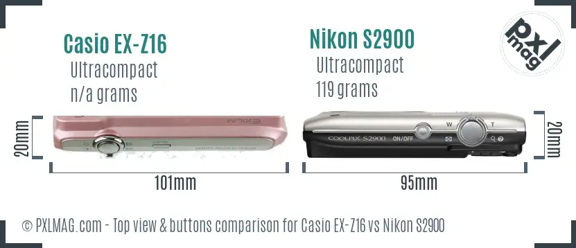 Casio EX-Z16 vs Nikon S2900 top view buttons comparison