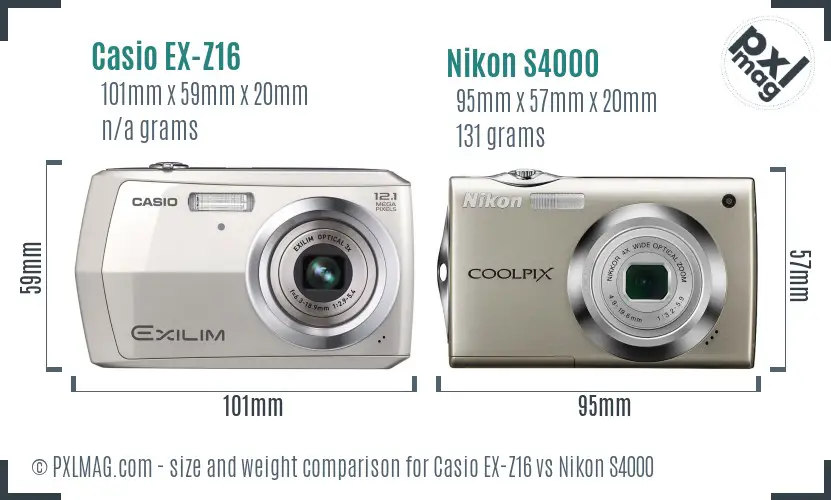 Casio EX-Z16 vs Nikon S4000 size comparison