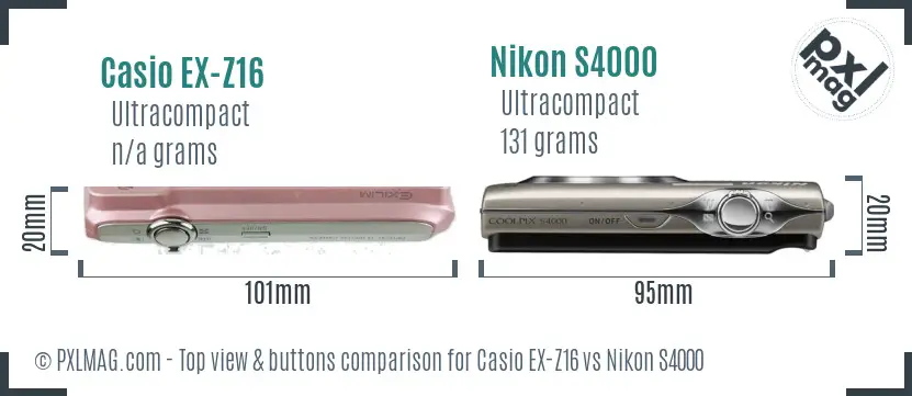 Casio EX-Z16 vs Nikon S4000 top view buttons comparison