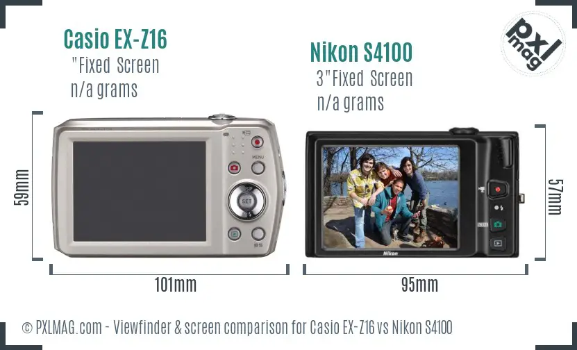 Casio EX-Z16 vs Nikon S4100 Screen and Viewfinder comparison