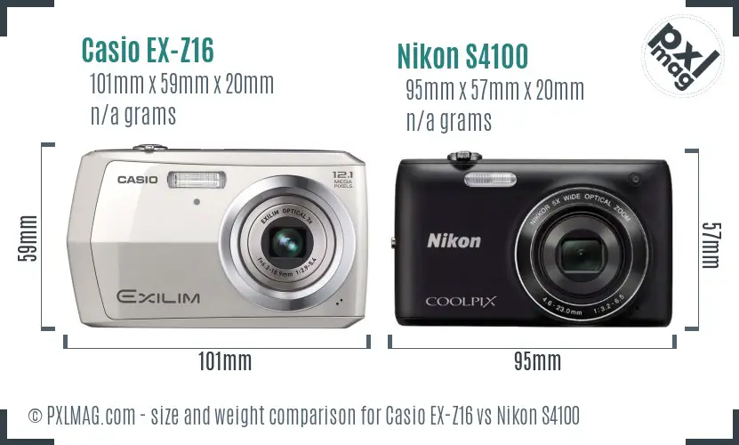 Casio EX-Z16 vs Nikon S4100 size comparison