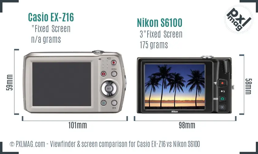 Casio EX-Z16 vs Nikon S6100 Screen and Viewfinder comparison