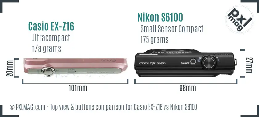 Casio EX-Z16 vs Nikon S6100 top view buttons comparison