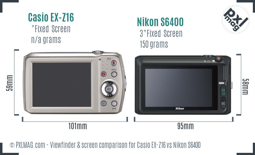 Casio EX-Z16 vs Nikon S6400 Screen and Viewfinder comparison