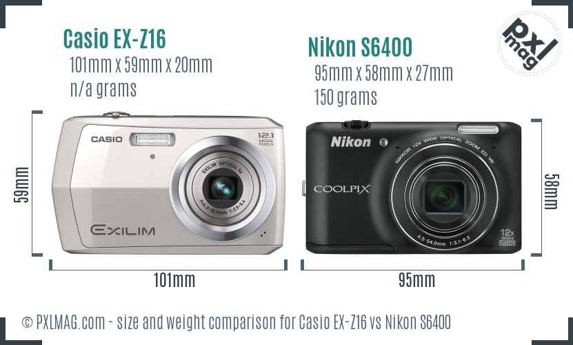 Casio EX-Z16 vs Nikon S6400 size comparison