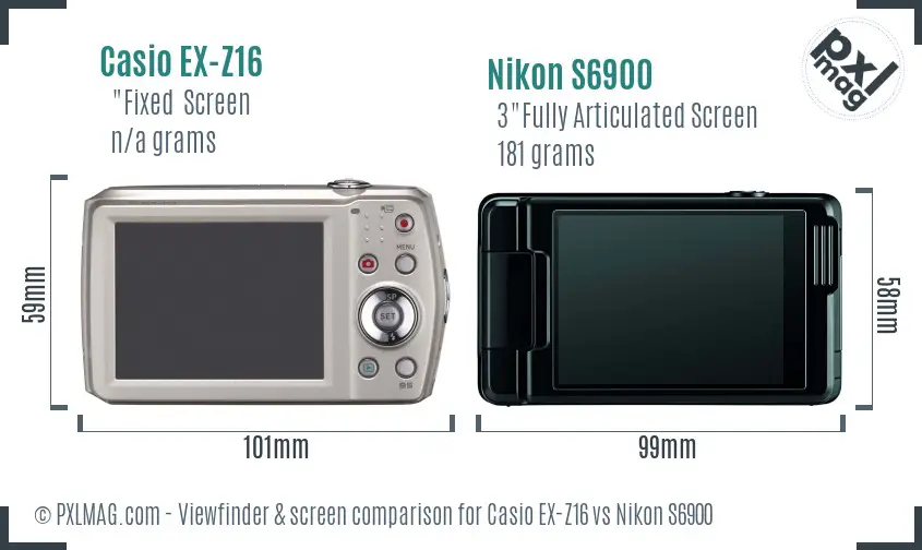 Casio EX-Z16 vs Nikon S6900 Screen and Viewfinder comparison