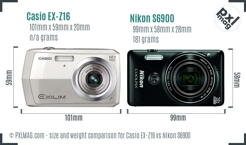 Casio EX-Z16 vs Nikon S6900 size comparison