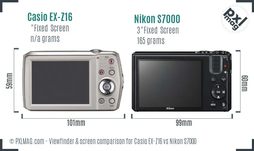 Casio EX-Z16 vs Nikon S7000 Screen and Viewfinder comparison