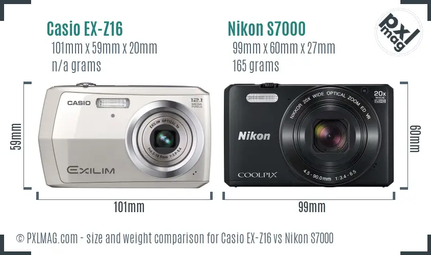 Casio EX-Z16 vs Nikon S7000 size comparison