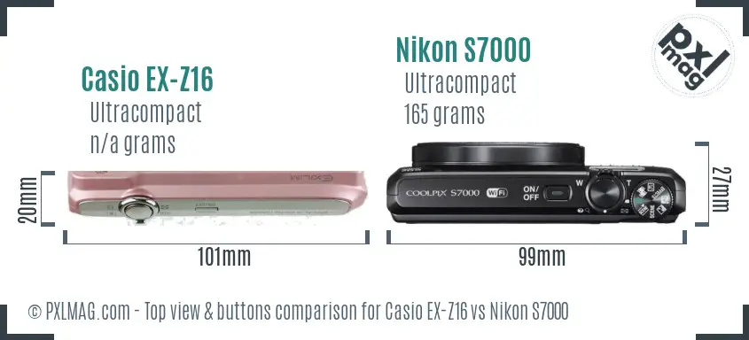 Casio EX-Z16 vs Nikon S7000 top view buttons comparison