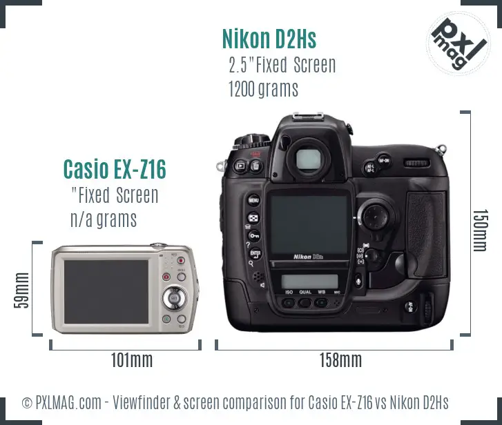 Casio EX-Z16 vs Nikon D2Hs Screen and Viewfinder comparison