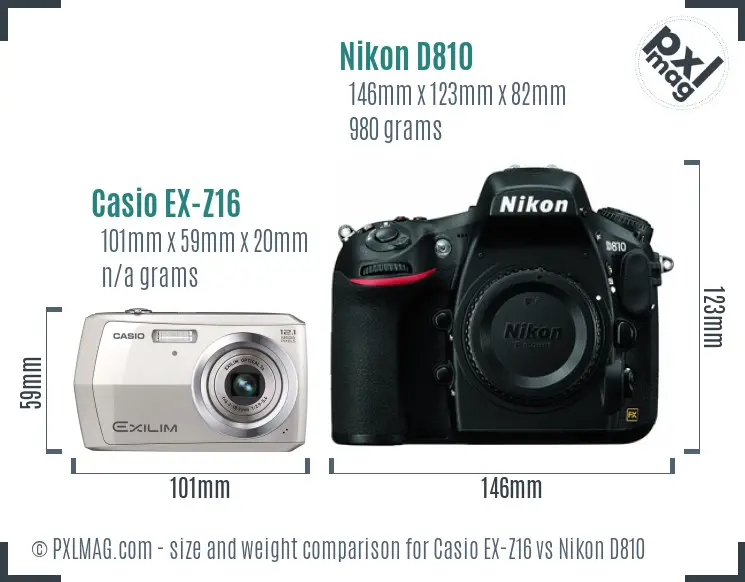 Casio EX-Z16 vs Nikon D810 size comparison