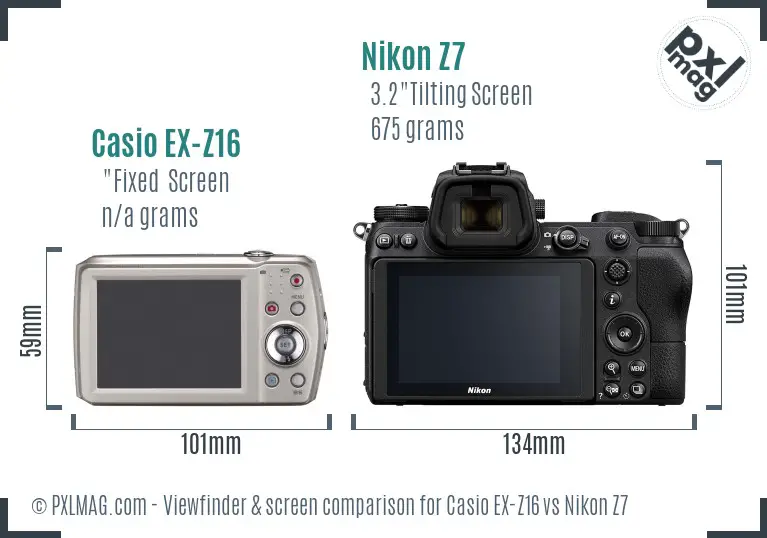 Casio EX-Z16 vs Nikon Z7 Screen and Viewfinder comparison