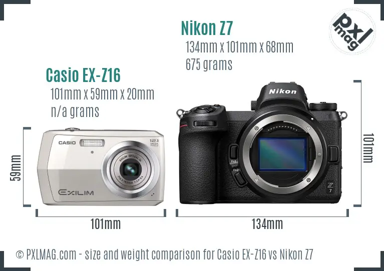 Casio EX-Z16 vs Nikon Z7 size comparison