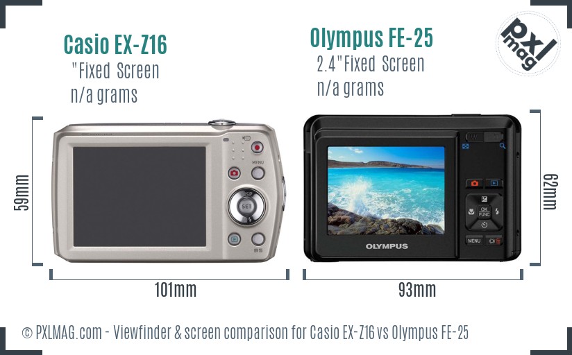 Casio EX-Z16 vs Olympus FE-25 Screen and Viewfinder comparison