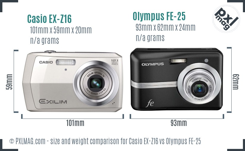 Casio EX-Z16 vs Olympus FE-25 size comparison
