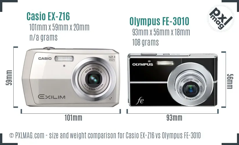 Casio EX-Z16 vs Olympus FE-3010 size comparison