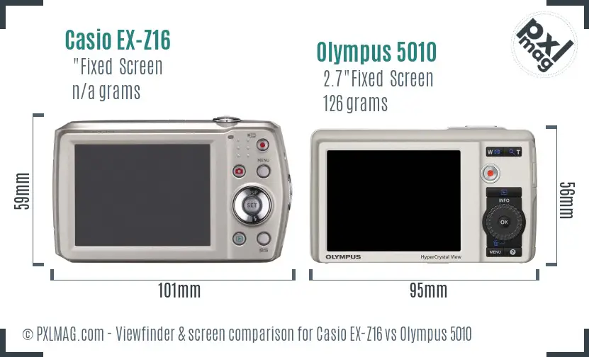 Casio EX-Z16 vs Olympus 5010 Screen and Viewfinder comparison