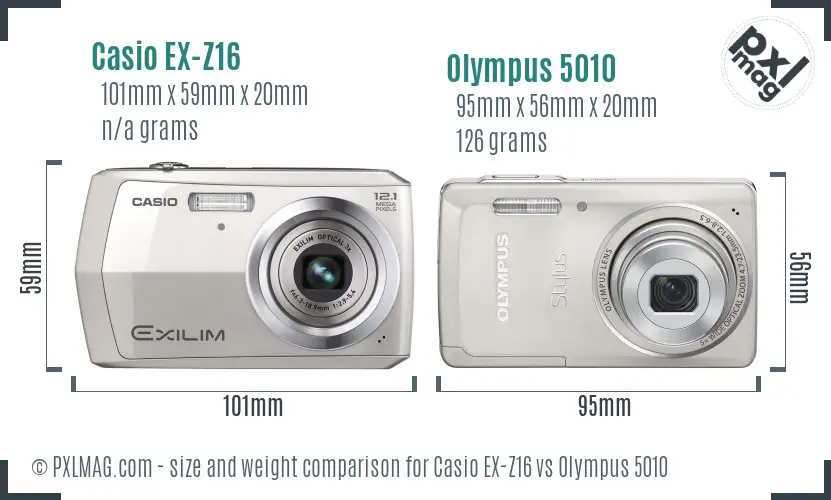 Casio EX-Z16 vs Olympus 5010 size comparison