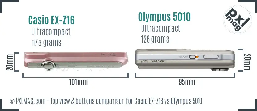Casio EX-Z16 vs Olympus 5010 top view buttons comparison