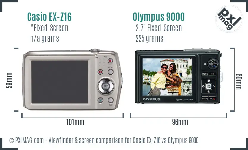 Casio EX-Z16 vs Olympus 9000 Screen and Viewfinder comparison