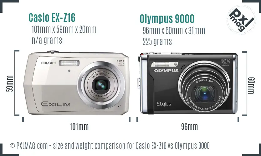 Casio EX-Z16 vs Olympus 9000 size comparison