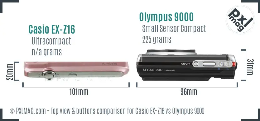 Casio EX-Z16 vs Olympus 9000 top view buttons comparison