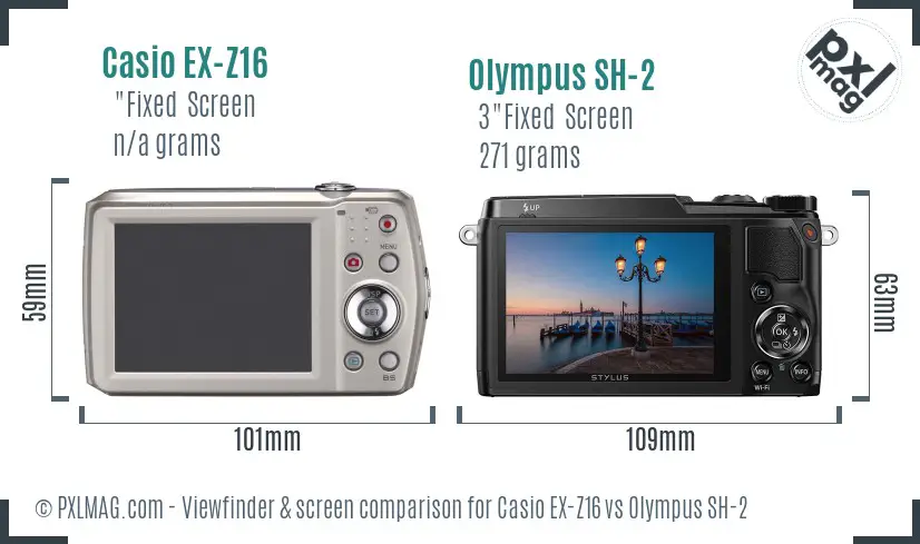 Casio EX-Z16 vs Olympus SH-2 Screen and Viewfinder comparison