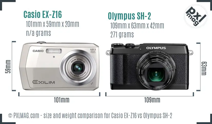 Casio EX-Z16 vs Olympus SH-2 size comparison