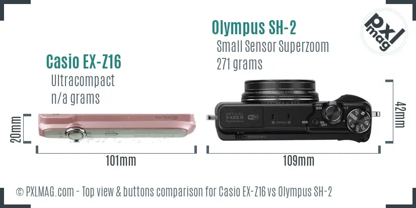 Casio EX-Z16 vs Olympus SH-2 top view buttons comparison