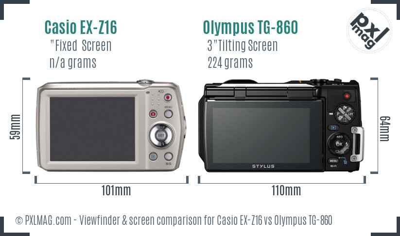 Casio EX-Z16 vs Olympus TG-860 Screen and Viewfinder comparison