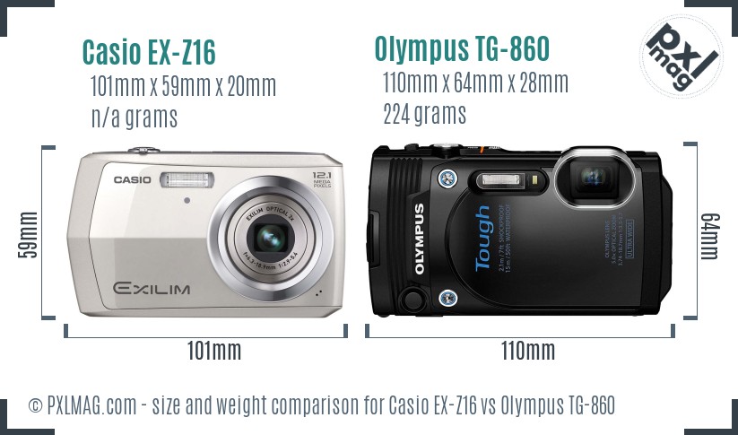 Casio EX-Z16 vs Olympus TG-860 size comparison