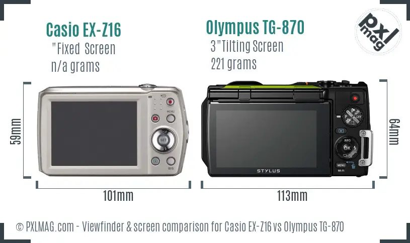 Casio EX-Z16 vs Olympus TG-870 Screen and Viewfinder comparison